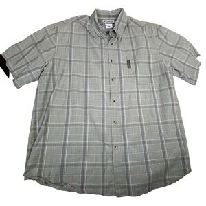 Columbia Shirt Mens XL Gray Plaid Button Down Short Sleeve Outdoor Casual